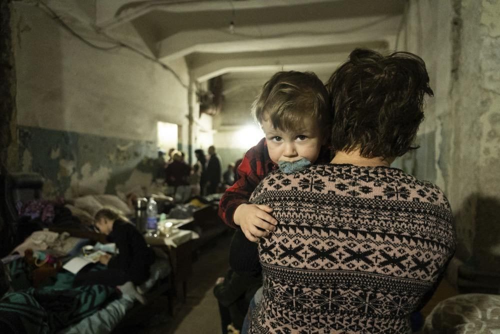 basement with young child